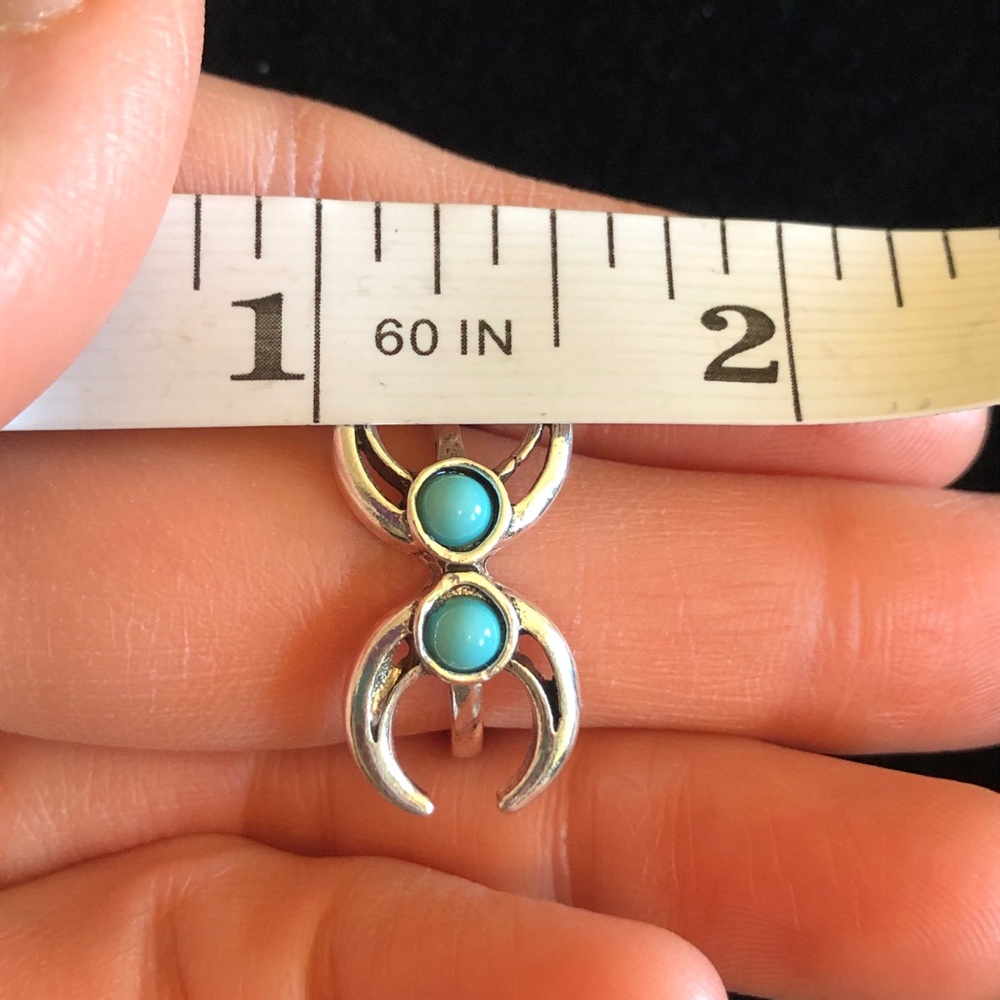 Silver Tone and Blue Crescent Moon Ring - Picture 7 of 8